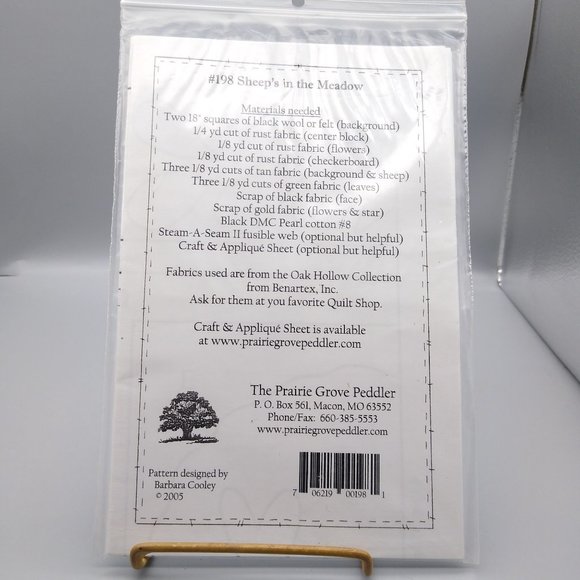 UNUSED Sheeps in the Meadow Sewing Patterns Kit, 2005 Prairie Grove Peddler - Picture 3 of 3